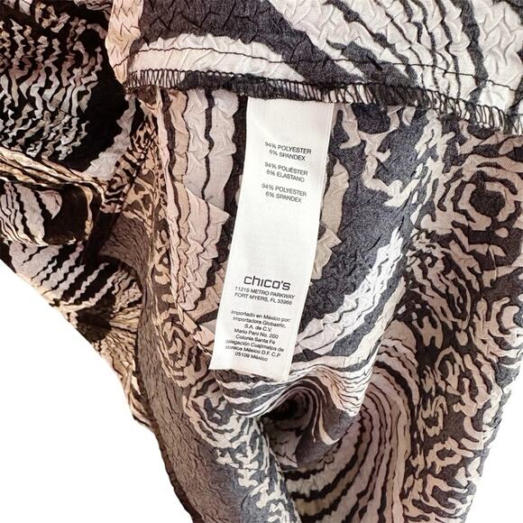 Chico's Travelers Abstract Art Crinkle Tunic Blouse Asian Mandarin Collar Button - Picture 5 of 5